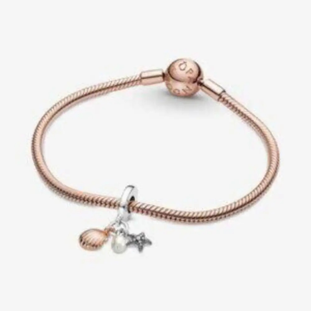 Pandora Freshwater Cultured Pearl, Starfish & Shell Triple Dangle Charm View 5